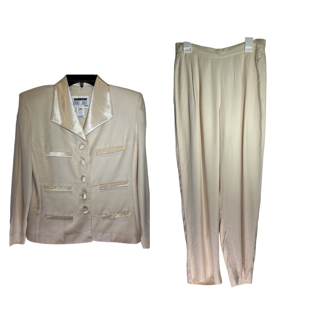 Lois Snyder DaniMax Women Suit sz 4P Vtg Pleated Biege Y2K Formal USA Gorpcore‎
